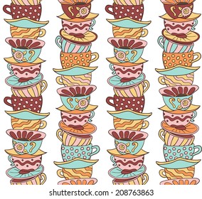 Seamless vector texture with coffee cups