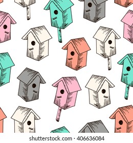 Seamless vector texture with colorful nesting boxes. Hand drawn Spring pattern
