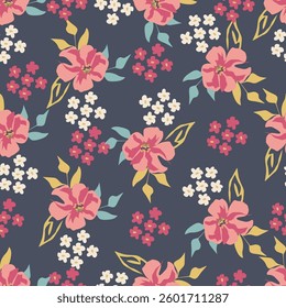 seamless vector texture cream stock flowers leaf pattern on brown background
