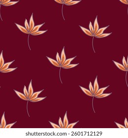 seamless vector texture cream stock flowers leaf pattern on brown background
