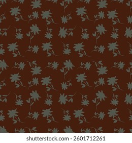 seamless vector texture cream stock flowers leaf pattern on brown background
