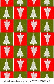 Seamless vector texture - cute christmas trees pattern, red and green