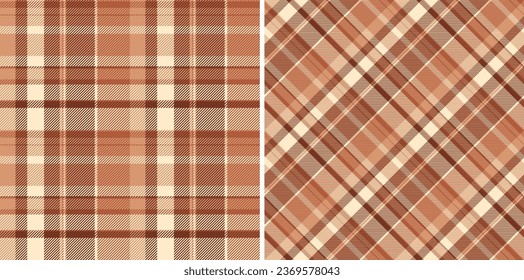 Seamless vector texture of fabric textile tartan with a plaid check background pattern set in earth colors.