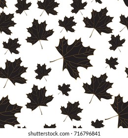 Seamless vector texture of falling autumn maple leaves in a flat style