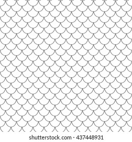 Seamless vector texture with fish or  reptile scales. Black and white vector graphic. Small seamless pattern. Linear background.