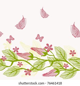 Seamless vector texture with flowers and butterflies