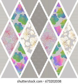 Seamless vector texture. Flowers and geometric pattern.Texture can be used for wallpaper, fill image, web page, background, surface, wrapping paper.