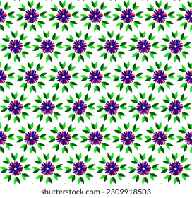 Seamless vector texture in the form of bright blue and red flowers on a white background