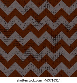 Seamless vector texture. Geometric grunge brown checkered background with attrition, cracks and ambrosia. Old style vintage design. Graphic illustration. Series of Grunge Old Seamless Patterns.