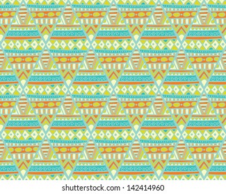 Seamless vector texture with geometric tribal pattern in summer colors