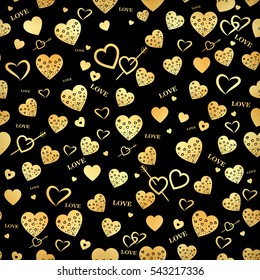 Seamless vector texture with gold hearts. You can create the wallpaper with this pattern, color of elements can be changed as you want.
