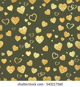 Seamless vector texture with gold hearts. You can create the wallpaper with this pattern, color of elements can be changed as you want.