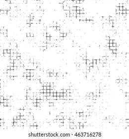 Seamless vector texture. Grunge black and white checkered background with attrition, cracks and ambrosia. Old style vintage design. Graphic illustration. Series of Grunge Old Seamless Patterns.