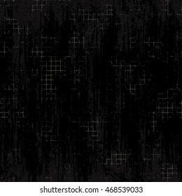Seamless vector texture. Grunge black and white checkered background with attrition, cracks and ambrosia. Old style vintage design. Graphic illustration. Series of Grunge Old Seamless Patterns.