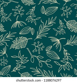 Seamless vector texture of leaves ornamental drawing