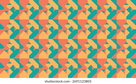 Seamless vector texture with orange, yellow, and teal zigzag shapes