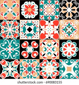 Seamless vector texture of patchwork. Vintage geometric tiles. Decorative pattern for ceramic tile, wallpaper, linoleum, textiles, background.