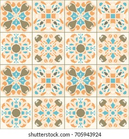 Seamless vector texture of patchwork. Vintage geometric tiles. Decorative pattern for ceramic tile, wallpaper, linoleum, textiles, background.