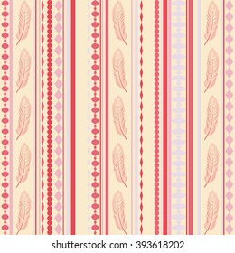 Seamless vector texture pattern. Vector stripes pattern. Vector feathers pattern. Vintage ethnic seamless backdrop.