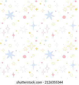 Seamless vector texture pattern. White background with colorful stars. Fashionable print for textiles and wallpapers.