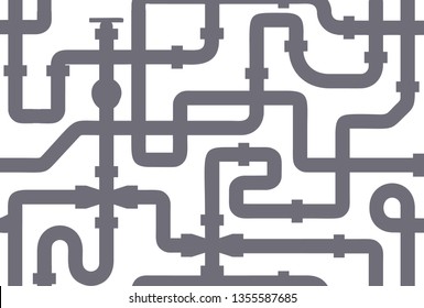 Seamless vector texture, pipeline texture, grey silhouette style, background. Design template of flyer, banner, presentation. Vector illustration.