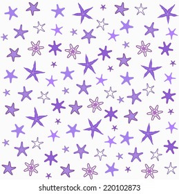 Seamless Vector Texture of Purple Starfish Pattern on Very Light Gray Background