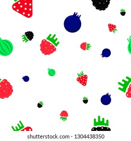Seamless vector texture with randomly scattered berries in modern flat style.