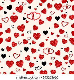 Seamless vector texture with red hearts. You can create the wallpaper with this pattern, color of elements can be changed as you want.