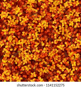 Seamless vector texture of red, orange and yellow autumn foliage with branches