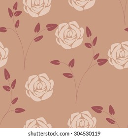 Seamless vector texture roses with chocolate-colored leaves