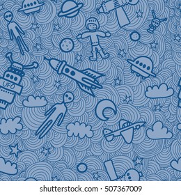 Seamless vector texture spiral line. Space travel, fantasy, UFO, planets, circles. pattern illustration