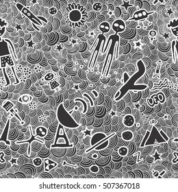 Seamless vector texture spiral line. Space travel, fantasy, UFO, planets, circles. pattern illustration