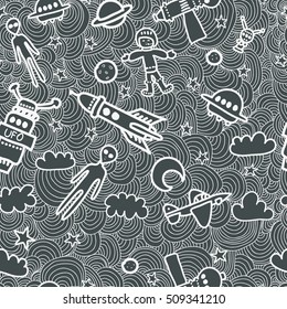 Seamless vector texture spiral line. Space travel, fantasy, UFO, planets, circles. pattern illustration