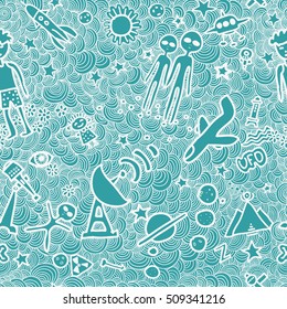 Seamless vector texture spiral line. Space travel, fantasy, UFO, planets, circles. pattern illustration