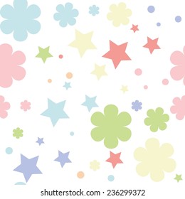 Seamless vector texture with stars and flowers