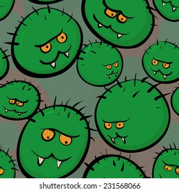 Seamless vector texture - stylized images of green microbes and viruses