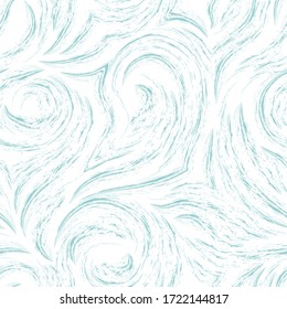 Seamless vector texture of a swirl of waves or currents of turquoise pastel color isolated on a white background. Pattern for fabrics or packaging.Back to website.