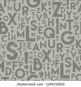 Seamless Vector Textured Alphabet English Language Letters Repeat Pattern in Light and Dark warm gray. Great for kids, students, nursery, teachers, education, literacy, backgrounds, prints, textiles.