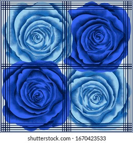 Vector sin problemas. Rosas románticas texturadas con líneas. Plantilla para todo el mercado textil. Se puede utilizar en prendas de vestir, pañuelos, textiles para el hogar y todos los demás campos.