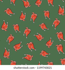 Seamless vector thanksgiving background. Hand-drawn roasted turkey for Thanksgiving day on repeatable pattern. Cute illustration of turkey.