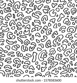 Seamless vector thin line pattern. Black and white background. Leopard dots contours. For fabric, textile, wrapping, cover, web etc. 10 eps design.
