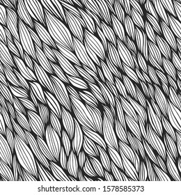 Seamless vector thin lines pattern. Relief motion black and white background. Hand drawn wavy element doodle pattern. For fabric, textile, wrapping, cover, web etc. 10 eps