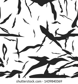 Seamless vector thorn abstract pattern. Black and white background. Black ink lines. Grunge pattern with crack effect. For fabric, textile, design, cover. 10 eps.