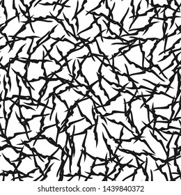 Seamless vector thorn abstract pattern. Black and white background. Black ink lines. Grunge pattern with crack effect. For fabric, textile, design, cover. 10 eps.