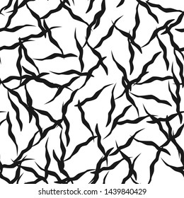 Seamless vector thorn abstract pattern. Black and white background. Black ink lines. Grunge pattern with crack effect. For fabric, textile, design, cover. 10 eps.