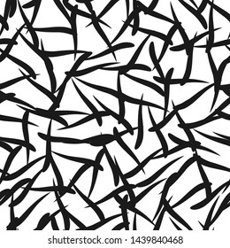 Seamless vector thorn abstract pattern. Black and white background. Black ink lines. Grunge pattern with crack effect. For fabric, textile, design, cover. 10 eps.