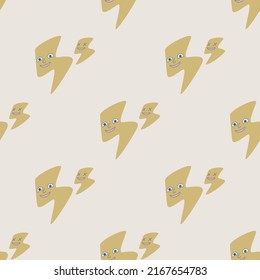 Seamless vector thunder bolts pattern. Illustration of thunderbolts with face. Background for design, fabric, textile, cover, wrapping.