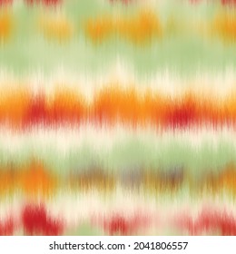 Seamless vector tie dye multicolor bleeding stripe pattern for surface print. Vector illustration. Intricate detailed texture. Ombre gradient uneven hippie faux rendering of tye die graphic motif.