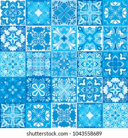 Seamless vector tile pattern. Colorful lisbon, mediterranean floral ornament pattern. Square flower mosaic. Arabic, Turkish, Pakistan, Moroccan, Portuguese motifs vector
