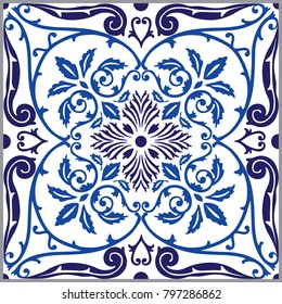 Seamless vector tile pattern with colorful floral mosaic in old style